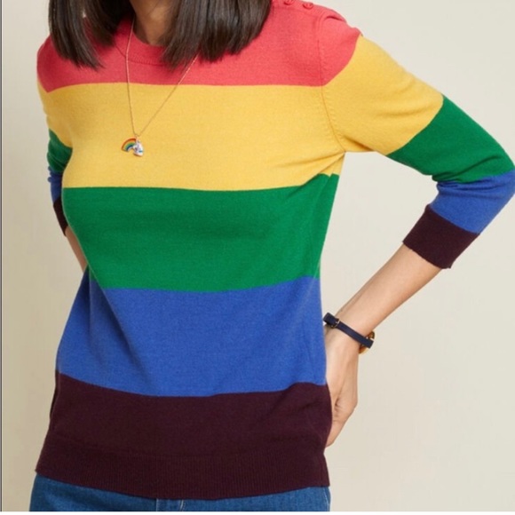 Modcloth Sweaters - Modcloth Rainbow Stripe Knit Sweater Pullover Size 1X Kidcore Pride Retro Color